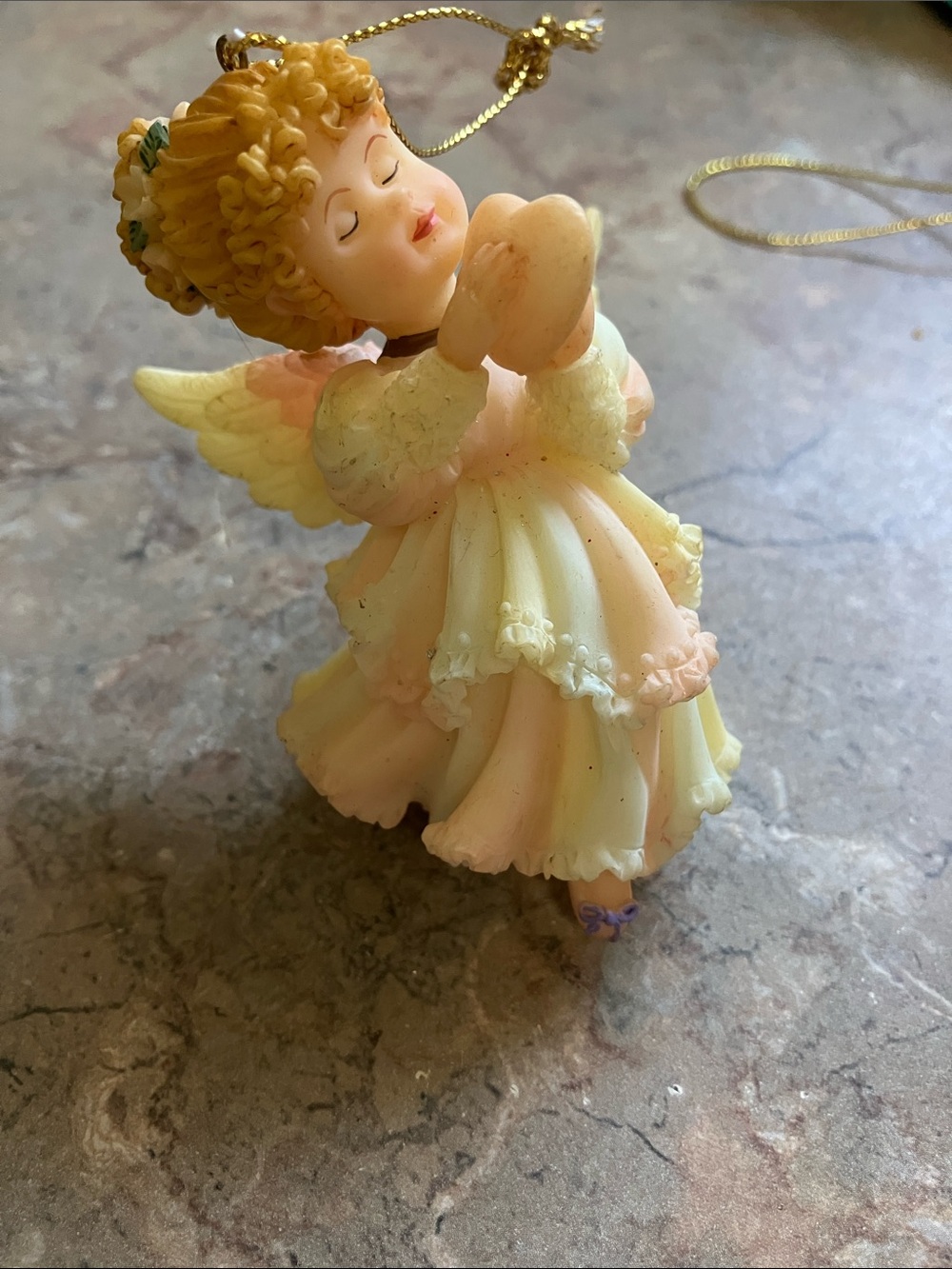 Vintage Pastel Cream and Pink Angel Ornament - Holiday Home Decor
